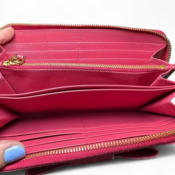 Prada Saffiano Leather Continental Zip Wallet with Bow - Peonia/Pink - Picture 3 of 14